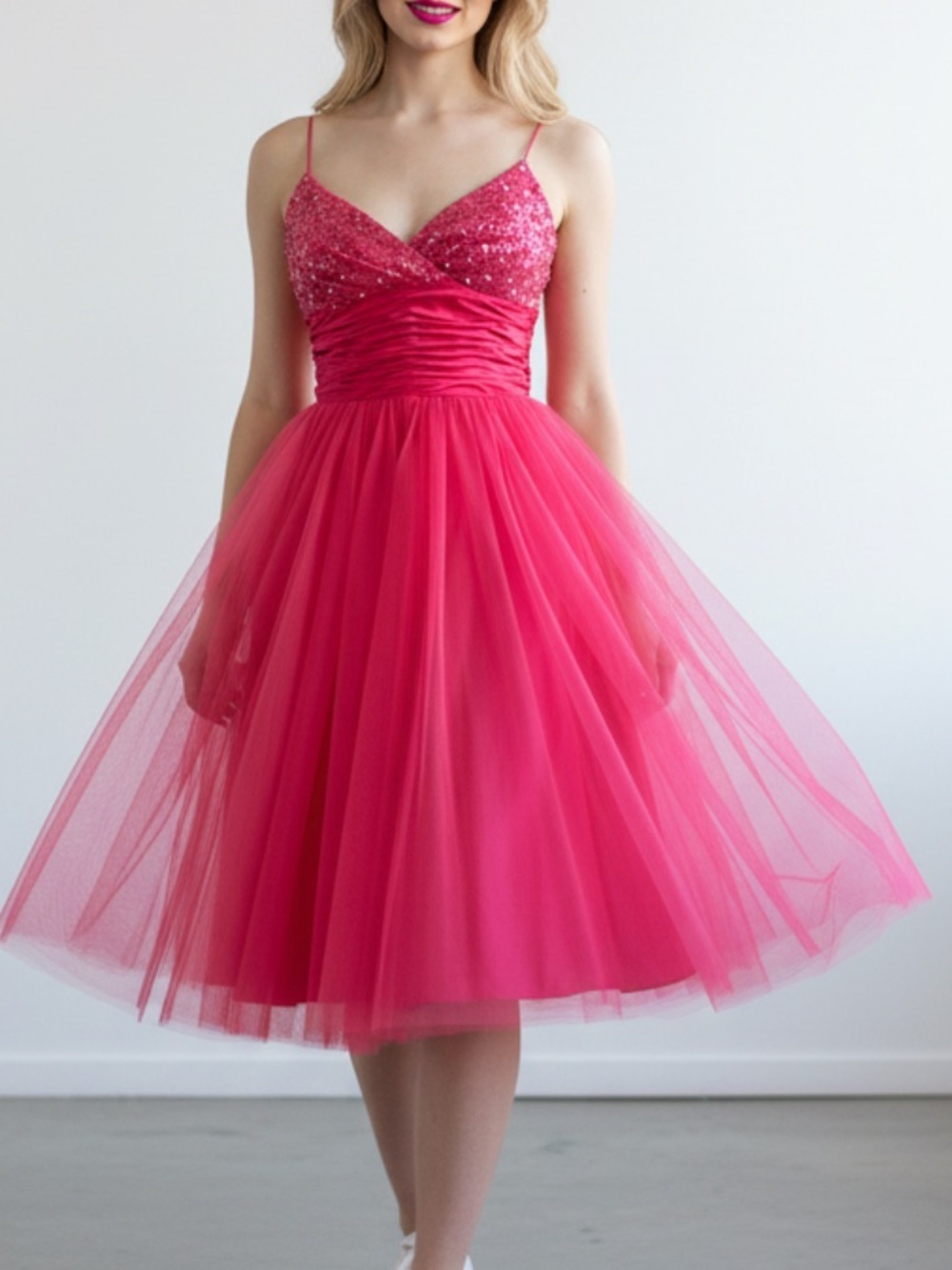 CITY TRIANGLES- HOT PINK 50’s Sequin Bodice Tulle Party Dress